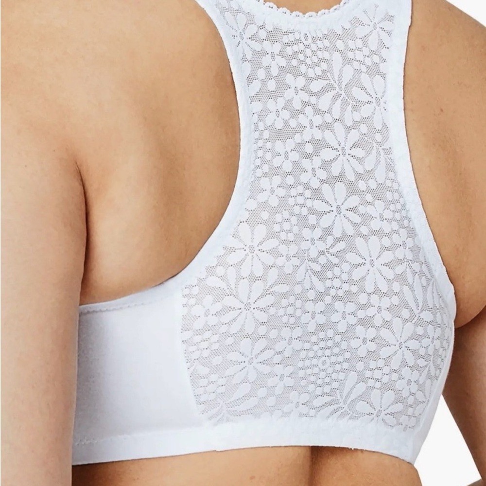 Glamorise Front-Close Cotton Blend T-Back Comfort Bra Women's 42DDF White - Picture 3 of 10